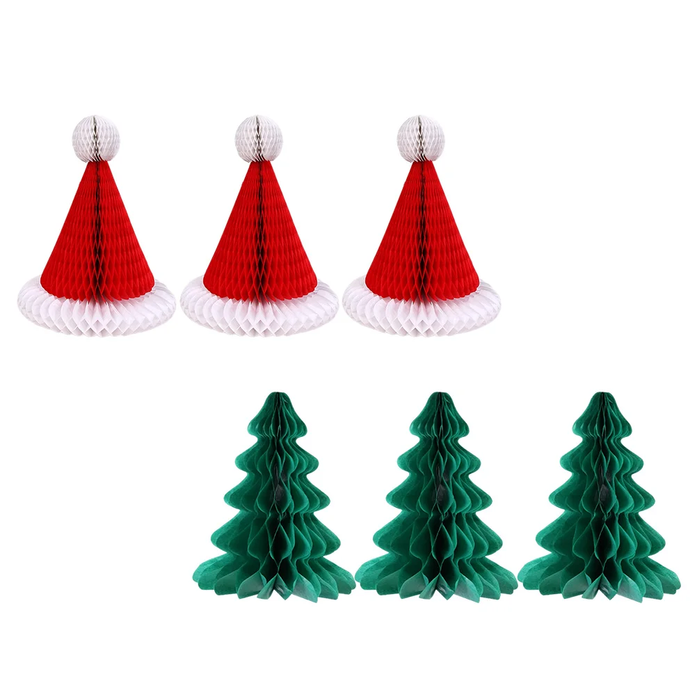 

6 Pcs Christmas Tree Ornaments Honeycomb Party Favors Paper Decorative Pendant Supplies Xmas Hanging Prop