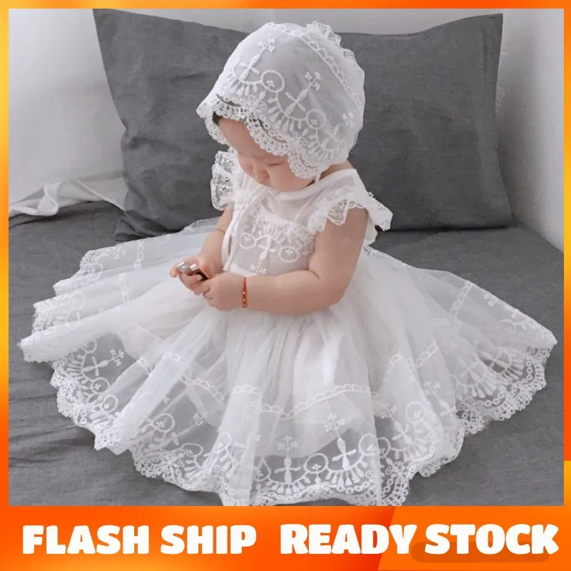 Baby Girl Dress White Baptismal Set 1 Years Old Lace Sleeveless Baptism Christening Dress for Baby Girl