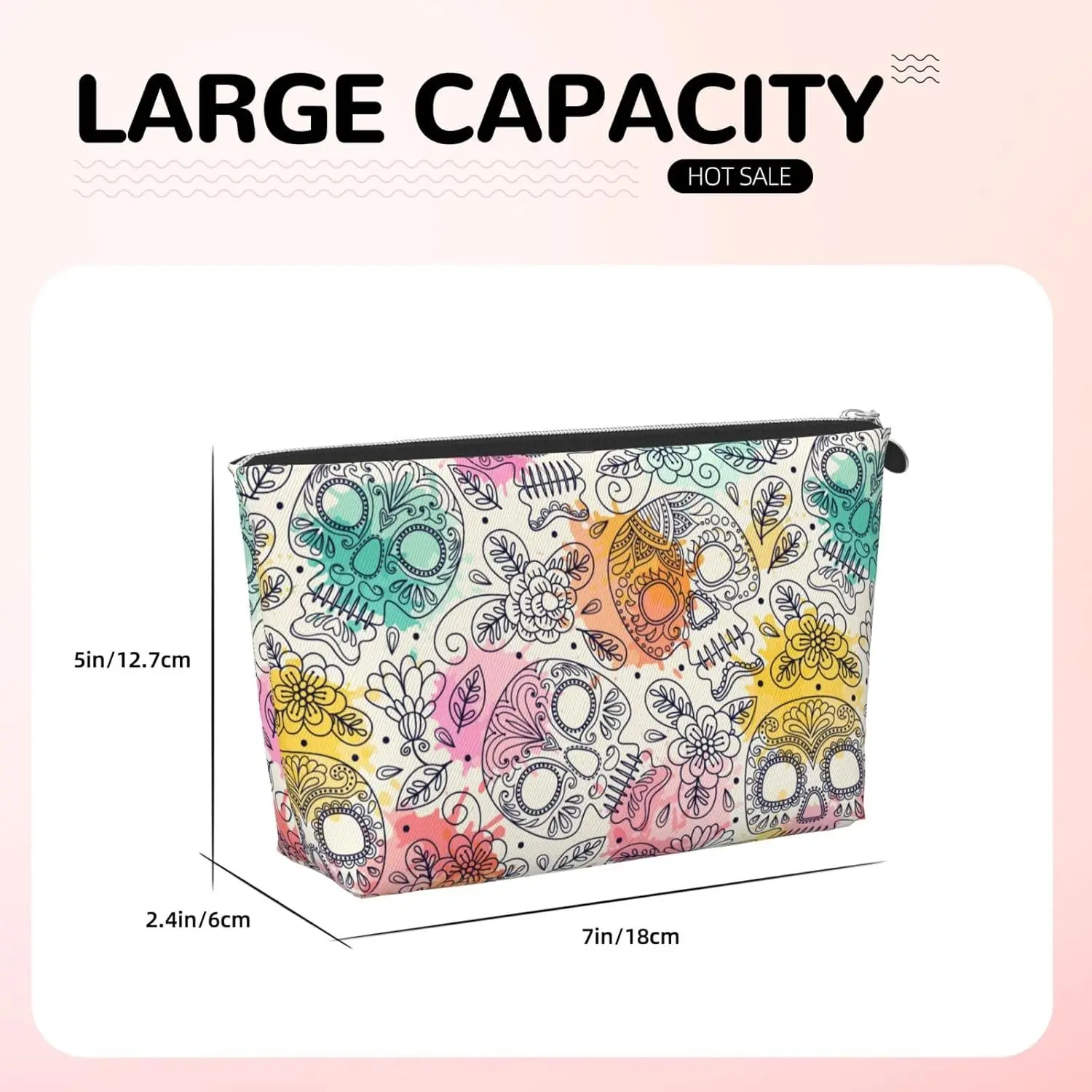 Косметичка с черепом и цветами женские дорожные туалетные принадлежности