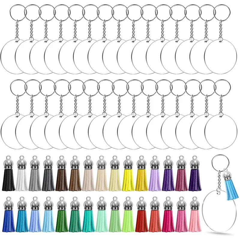 

Acrylic Keychain Blanks, 120Pcs Acrylic Ornament Blanks Kit Including Acrylic Blanks, Keychain Tassels, Key Chain Rings