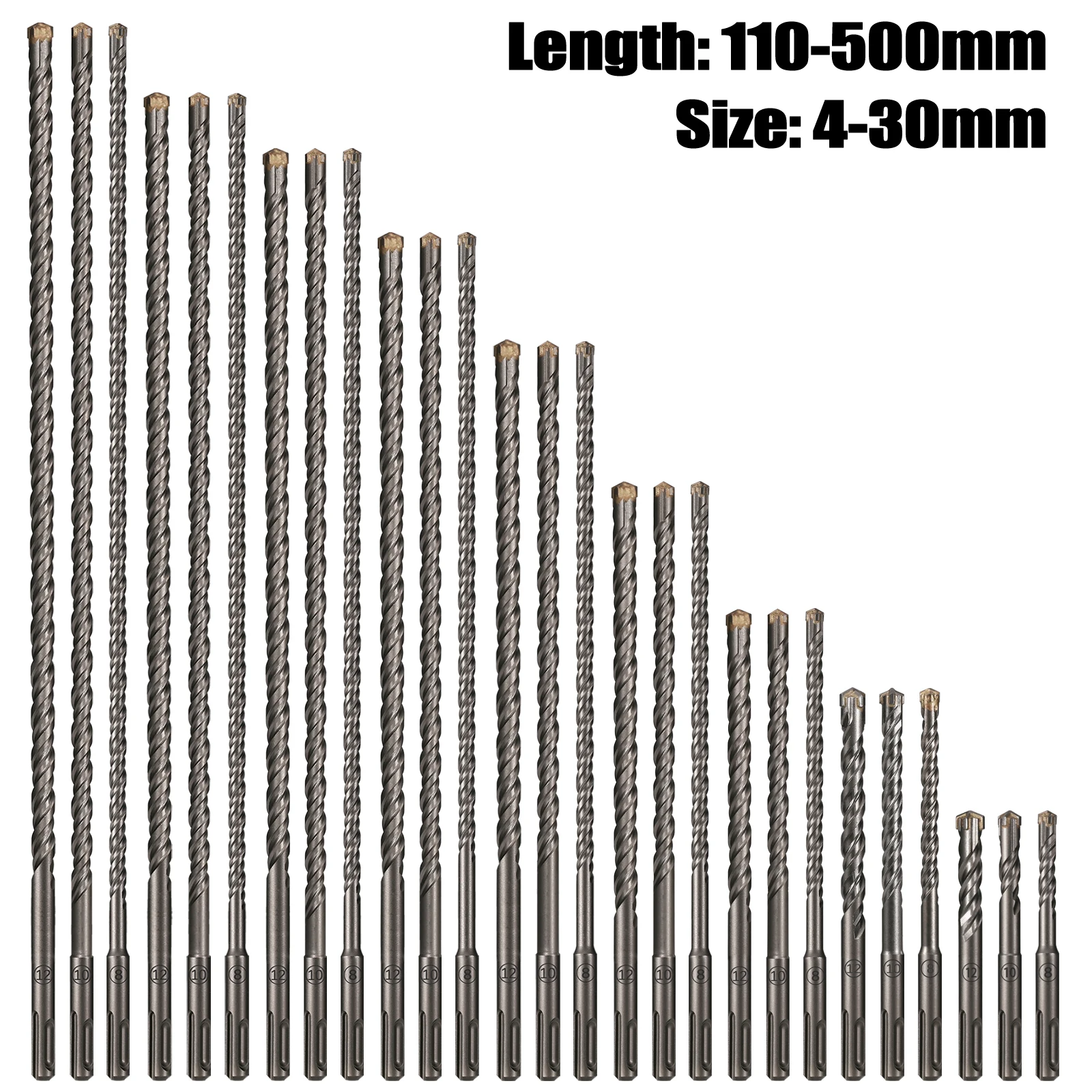 מקדחה חשמלית מורחבת צלב 110-500mm SDS Plus דרך קיר מחוזקת בטון קשה סגסוגת ארבעה להבי השפעה