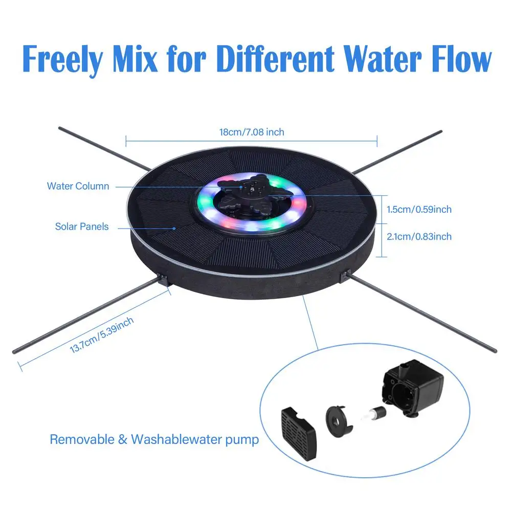 Водяной фонтан RGB с 6 светодиодами бассейн дистанционным управлением солнечный