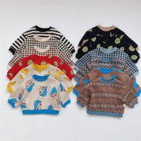2022 baby sweaters baby boys cartoon plaid knitted pullover toddler girls base sweater infant knitwear
