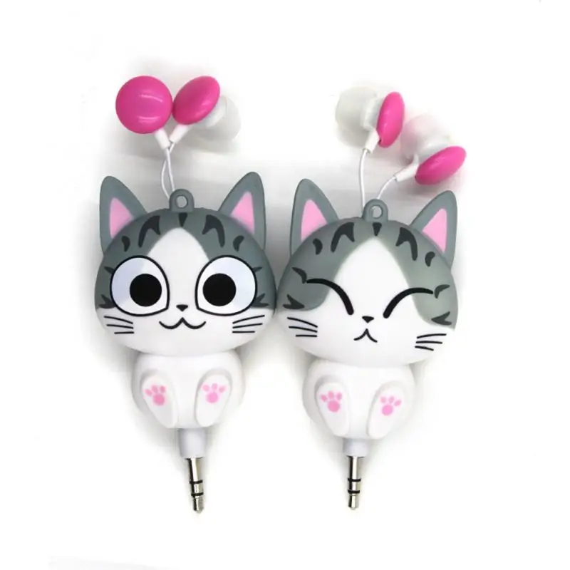 

3.5mm Gift Cartoon Anime Cute Cat Retractable Earphone 3.5 Wired Earphone Music Earphones for All Phones