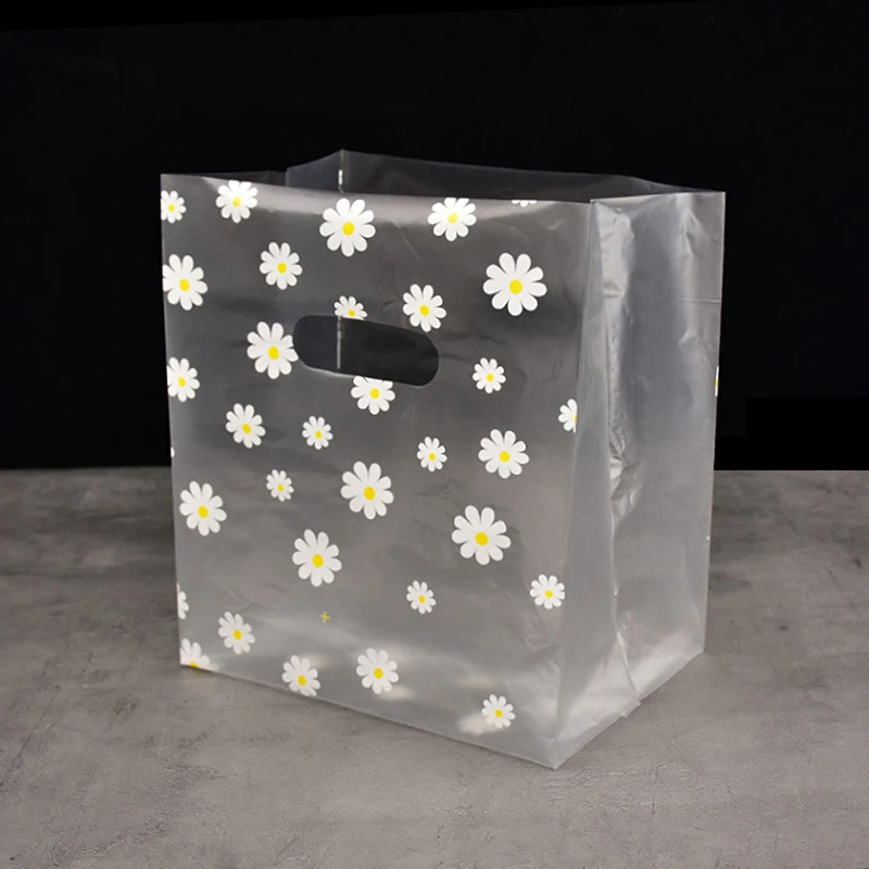 

20pcs Die Cut Plastic Merchandise Shopping Bags With Handle Gift Bag Christmas Wedding Party Orangizer Candy Cake Wrapping Bags