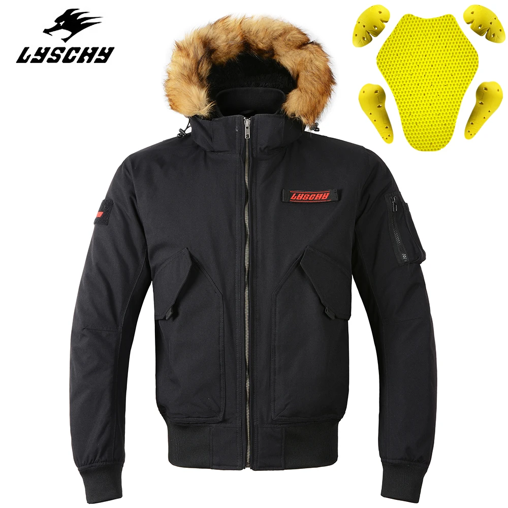 

LYSCHY Motorcycle Jacket Winter Windproof Warm Hooded Racing Jacket Men Motorbike Clothing Motocross Moto Jacket Protective Gear
