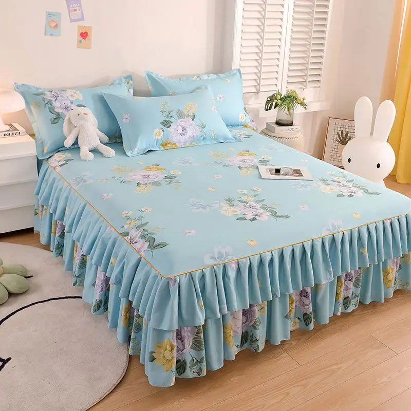 3pcs/Lot Korean Style Thickened Brushed Single Bed Skirt 1pc + Pillowcase 1.2m/1.5m/1.8m/2.0m Machine Washable
