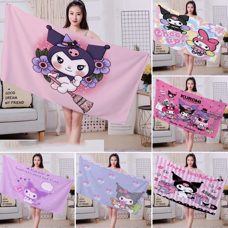 

Anime Kuromi Washcloth Microfiber Bath Towel Sanrio Kawaii My Melody Beach Towel Cartoon Absorbent Quick Dry Swimming Gifts Toys