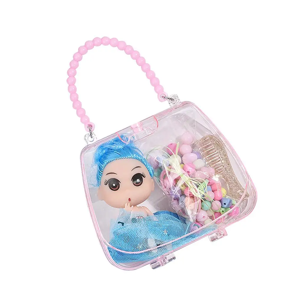 

Girl Bracelet Necklace DIY Beads Set Kids Jewelry Crafting Beads Hairband Doll Kit with Handbag, Rose Red