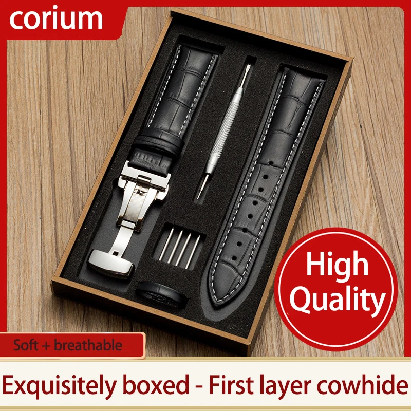 20mm Watch Strap Bamboo Pattern Strap Genuine Leather Watchband 22mm with Butterfly Buckle Watches boxed Accessories 18-24mm