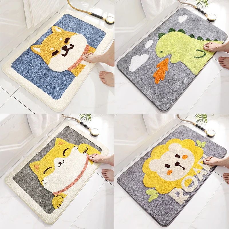 

Cartoon Akita Dogs Tigers Floor Mat Bath Mats Flocking Carpet Water Absorption Anti-Slip Bathroom Mat Kitchen Floor Mat 40*60cm
