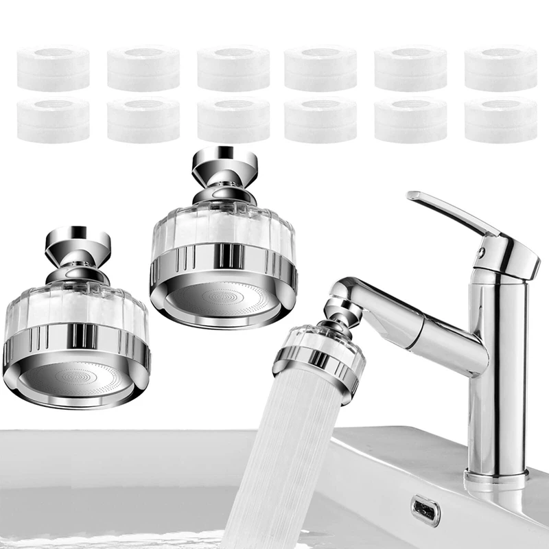 

HLZS-набор из 2 кранов с фильтром для воды, фильтр для воды для крана с 12 элементами фильтра из полипропилена и хлопка, вращающийся на 360 ° фильтр для крана
