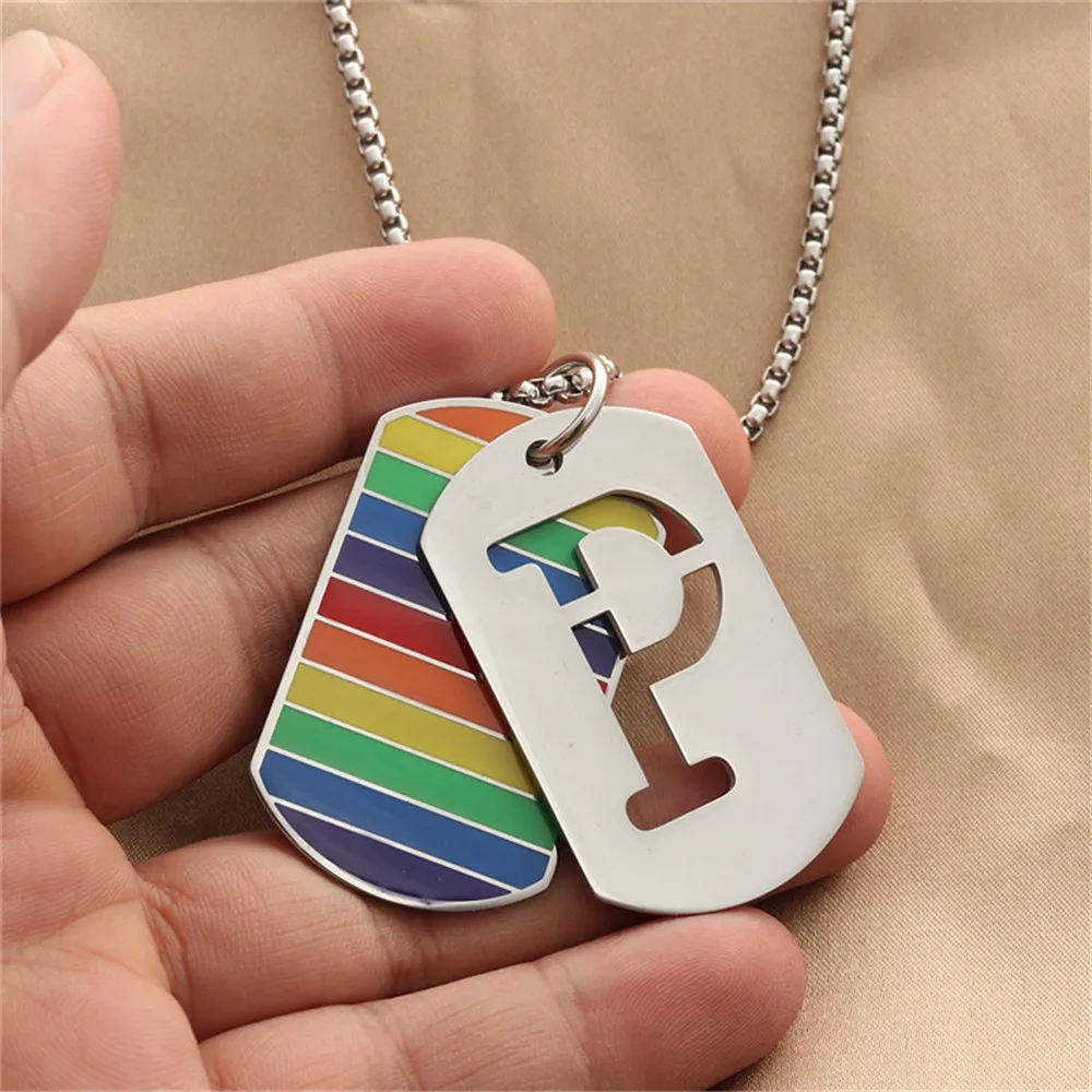 

Titanium Steel Lesbian Gay Pride Rainbow Letter P Tag Pendant Necklace Jewelry Gift LGBT Accessories