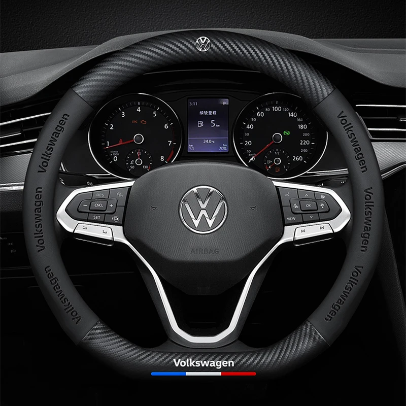

For Volkswagen VW Golf 7 6 5 4 3 2 MK7 MK6 MK5 NK4 NK3 MK2 Polo Passat B8 Tiguan Carbon Fiber Leather Car Steering Wheel Cover