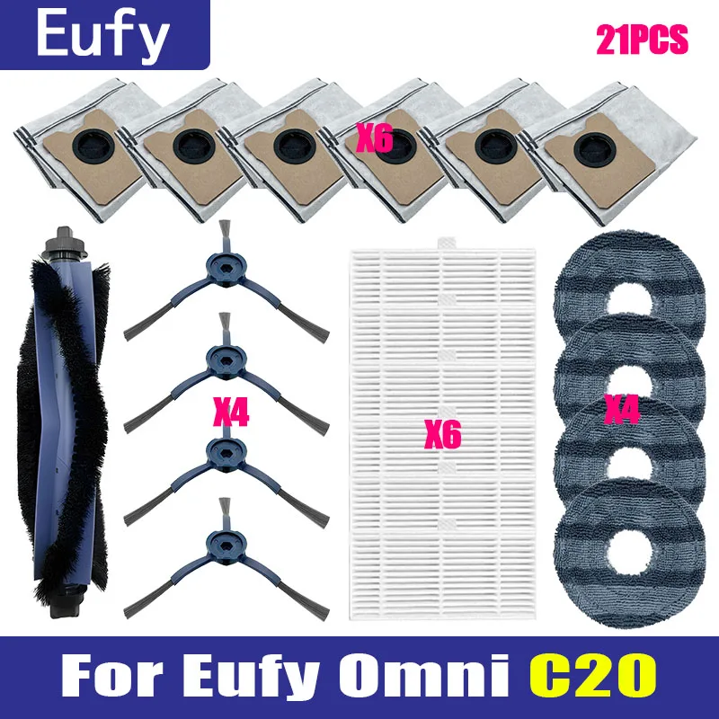 

Совместимость с роботом-пылесосом Eufy Omni C20, аксессуары для пыли, мешок для пыли, фильтр Hepa, роликовая боковая щетка, тканевые запасные части для швабры