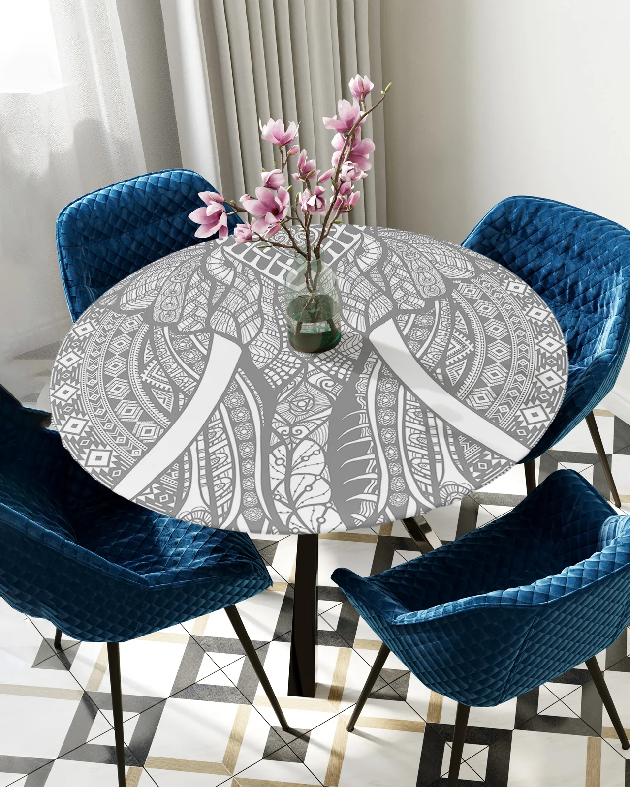 

Mandala Pattern Elephant Grey Round Rectangular Table Cover Waterproof Elastic Tablecloth For Kitchen Table Cloth Home Decor