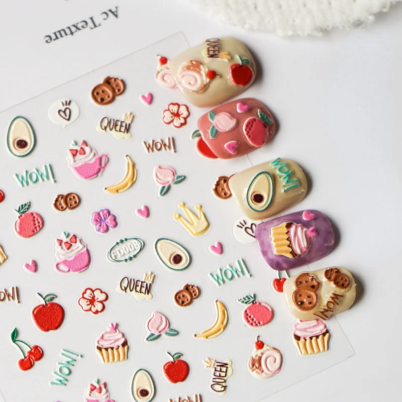 

2022 New Kawaii 5D Stereo Embossed Nail Sticker Anime Cute White Cloud Smiley Rainbow Flower Manicure Sticker Reward Gift