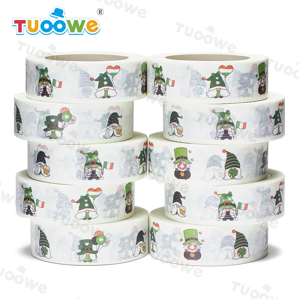 

2022 NEW 10pcs/Lot 15mm x 10m st patrick day Gnomes Doodle Cartoon Washi Tape Scrapbook Masking Adhesive Washi Tape Stationery