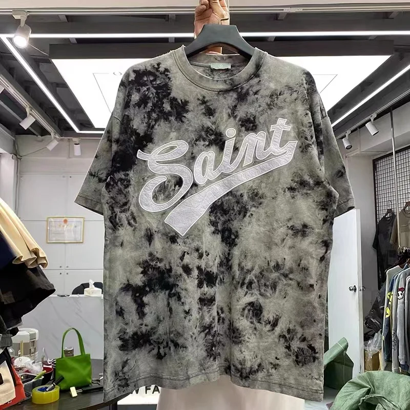 

Logo embroidery American tie-dyed short-sleeved men's T-shirt loose