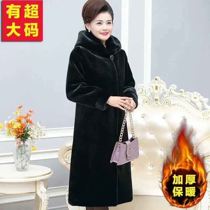 Mink Fur Coat Female Long Whole Mink Autumn And Winter Thicken Mink Fur Mink Velvet Mid-Elderly Mother Velvet Faux Fur Coat 6XL