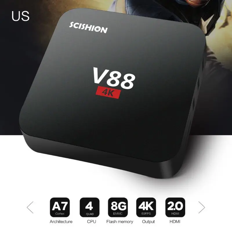 

H052 1Set V88 for 7.1/8.1 RK3229 Quad Core Smart TV Box 1GB+8GB/2GB+16GB WiFi Multimedia Player Set Top Box