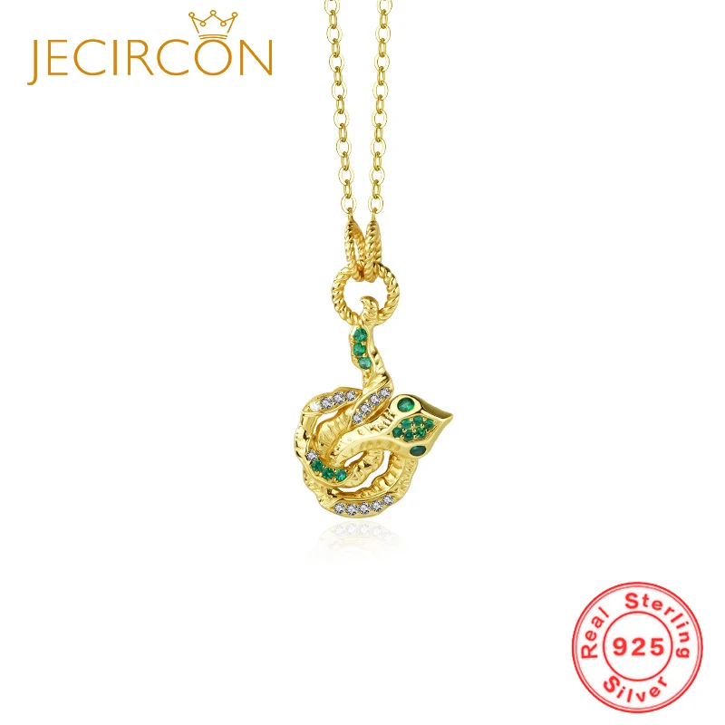 

JECIRCON 925 Sterling Silver Lava Texture Serpentine Pendant Necklace for Women Inlaid Green Zircon Clavicle Chain Trend Jewelry