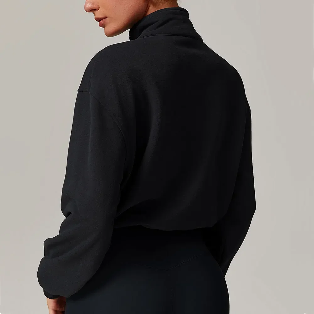 Зимняя спортивная толстовка с воротником-стойкой на молнии женский топ длинными