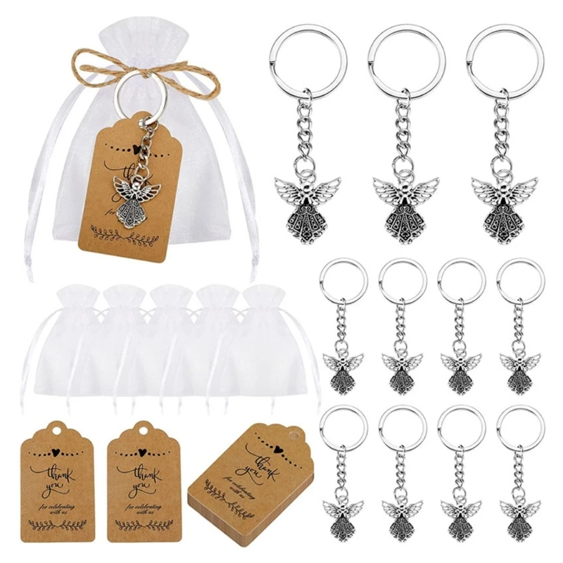 

30Pieces Angel Keychain Favor Angel Pendant Keychain Christening Gift Keyring with Thank You Kraft Pendant Bag for Kids