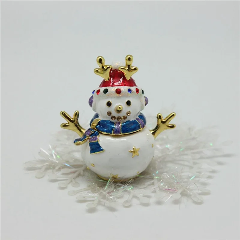 Snowman Jewelry Trinket Boxes Hand Painted Enameled with Shinning Rhinestones, Ring Holder Unique Gift Christmas Decor
