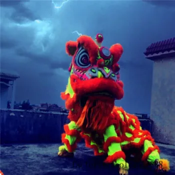 Chinese Folk Art Lion Dance Mascot Costume Wool Southern Lion For Two Adult Fursuit Dress Outfits Carnival Halloween Ad Clothes