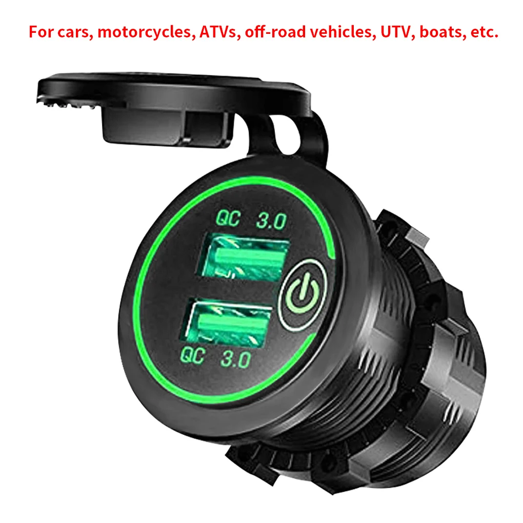 

Plug Power Outlet Car Charger Cigarette Lighter Socket Mount Power Adapter with QC3 0 Touch Switch Blue Light 2 Ports