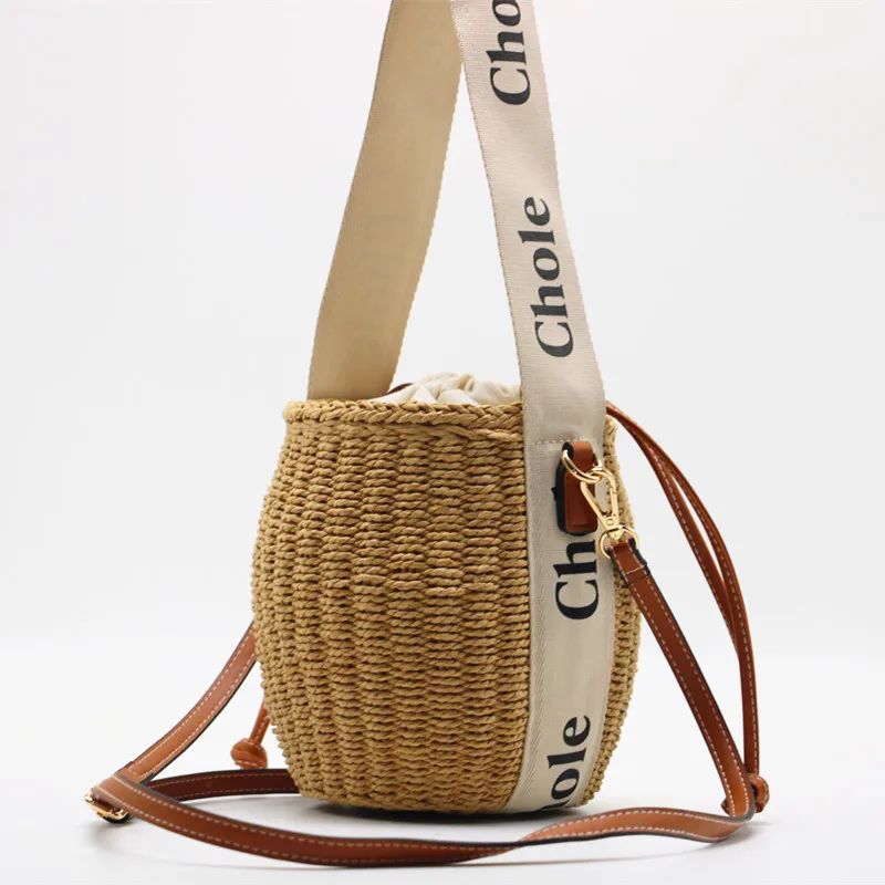 

Summer 2022 New Letter Straw Handbag Fashion Woven Bucket Bag Women Holiday Beach Organizer Pruse Shopping Luxury bolso de señor