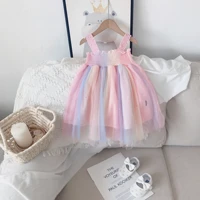 new 2022 girls suspender mesh rainbow princess dresses tulle fluffy dresses children casual comfortable lovely dress 1 8 years
