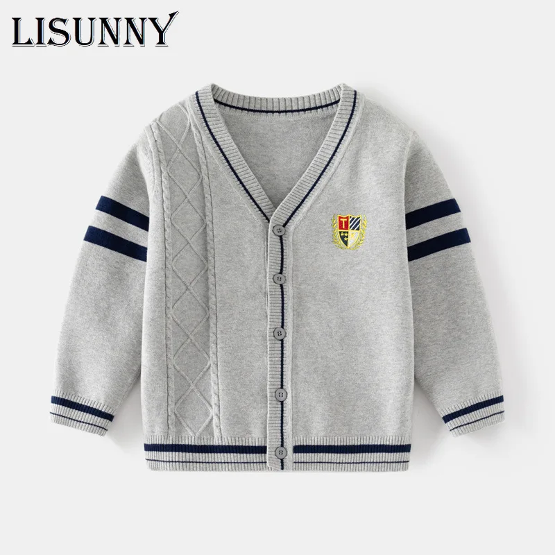 

Children Knitted Cardigan Boys Sweater 2023 New Spring Autumn V-Neck Baby Sweaters Kids Jumper Clothes Toddler Coat 2-7y Striped