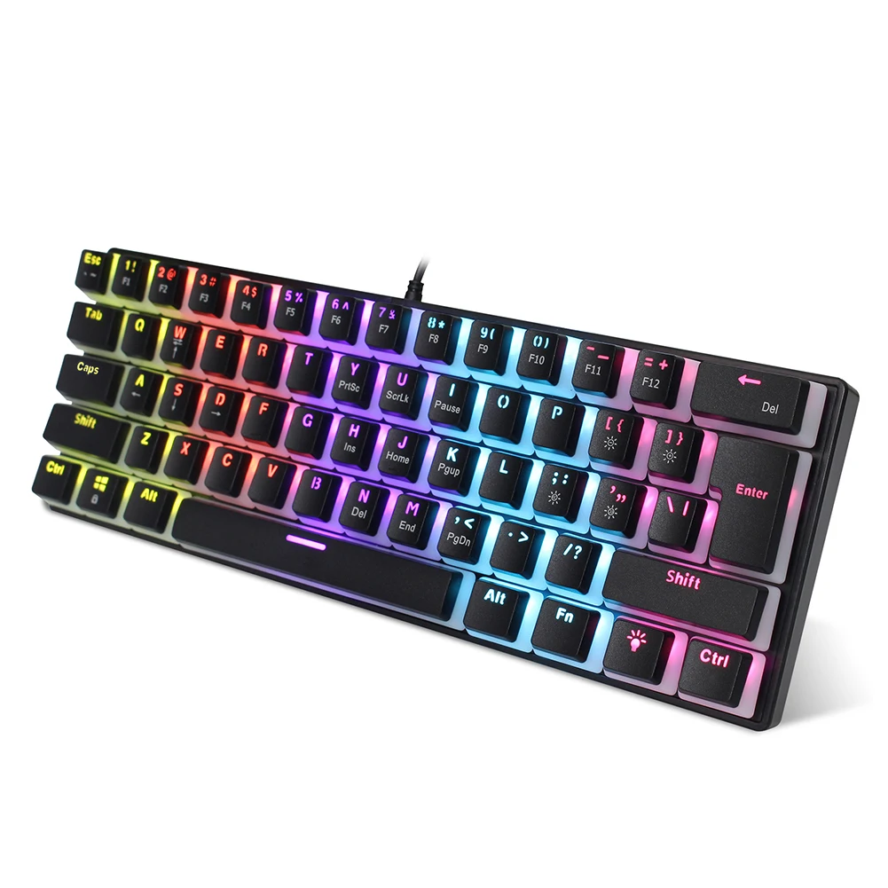 

Проводная игровая клавиатура RGB для ноутбука, ПК 60%, механическая, для дома и офиса, 61 клавиша, съемная клавиатура, черные аксессуары для комп...