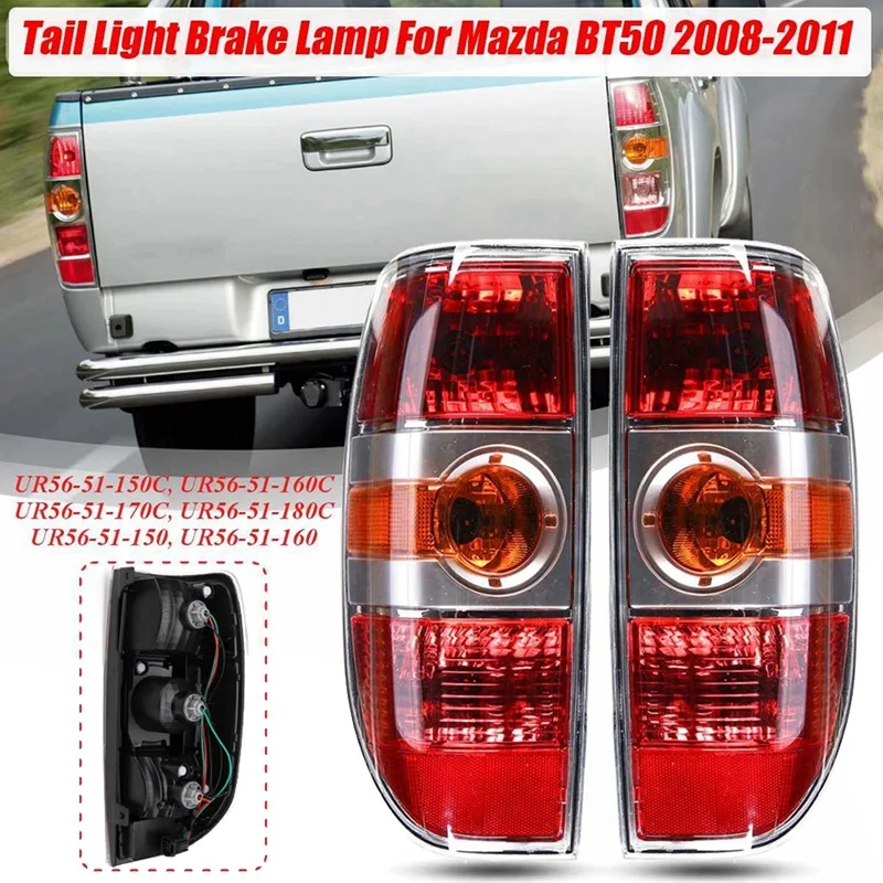 

NEW-2Pcs Car Rear Taillight Brake Lamp Tail Lamp for Mazda BT-50 2007-2011 UR56-51-150 UR56-51-160 with Wire Harness