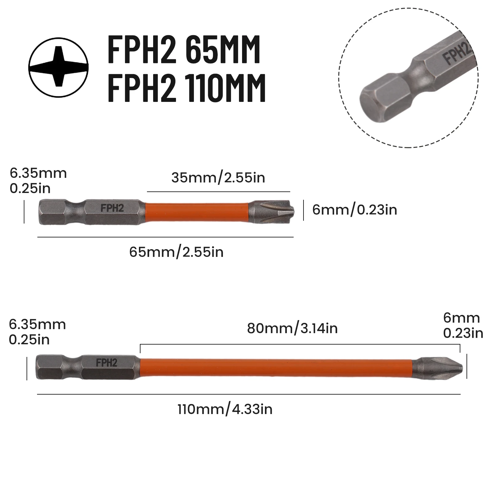 

1/2pcs FPH2 Special Cross Screwdriver Bits 65mm 110mm Electrician For Socket Switch Circuit Breakers Magnetic Orange Hand Tools