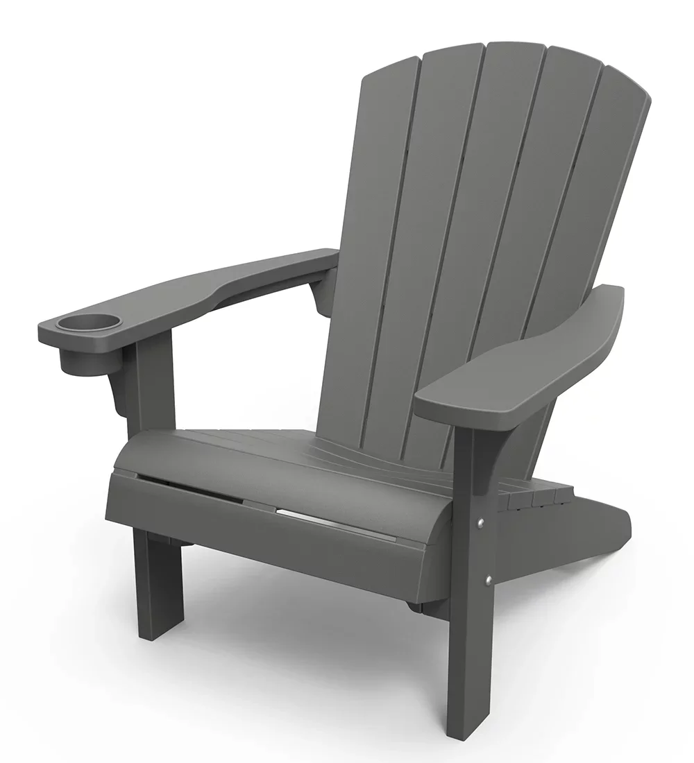 

Keter Alpine Adirondack Resin Outdoor Furniture Chairs with Cup Holder Perfect for Patio Seating, Grey