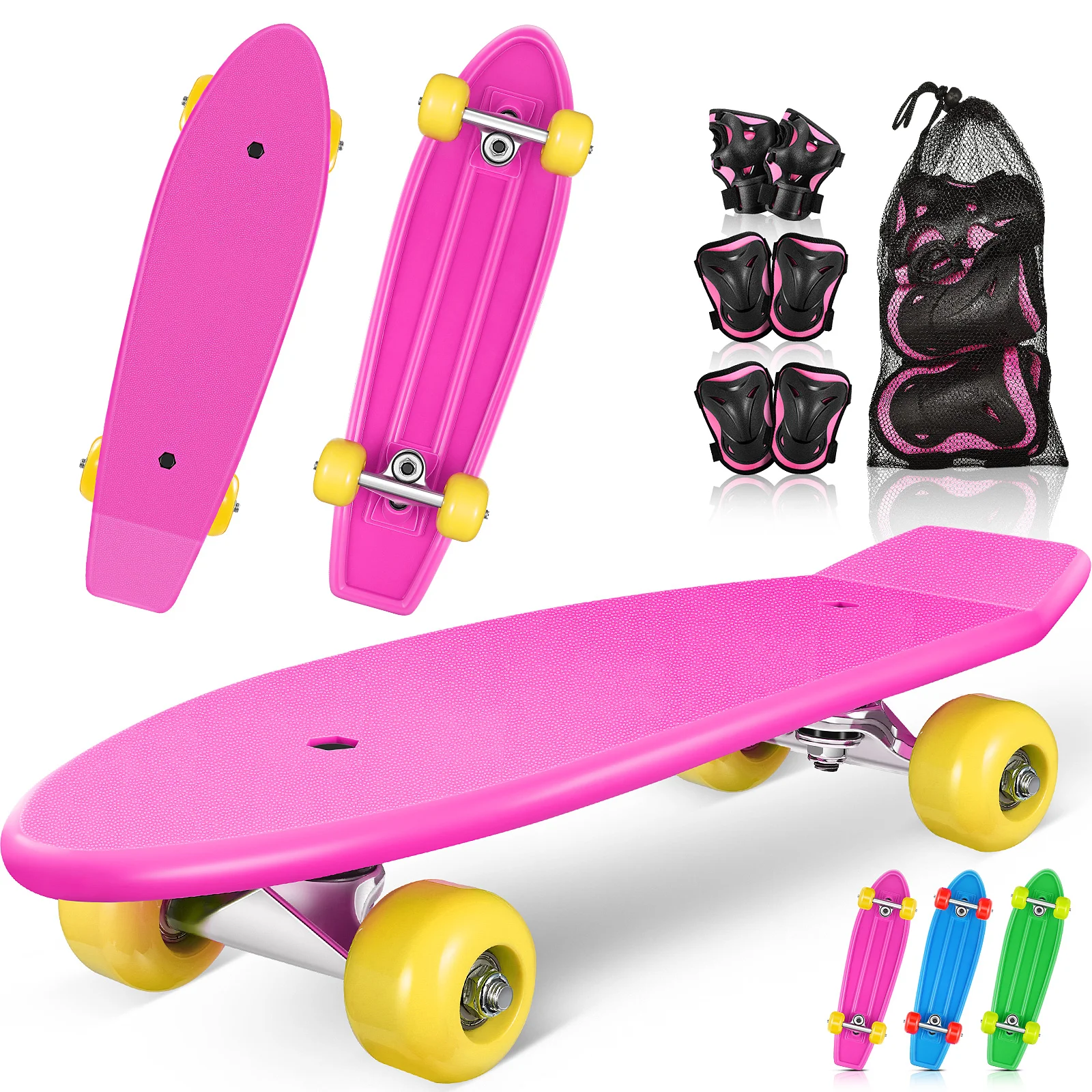 

Детский комплект для скейтборда MOVTOTOP, полный скейтборд, горный Лонгборд с защитным снаряжением для мальчиков и девочек, для начинающих (розовый)
