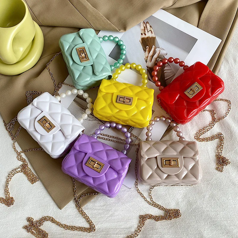 

Women's Bags 2022 New Fashion Pearl Chain Portable Shoulder Bag Twist Lock Pvc Gel Bag Small Crossbody Bag Lady Designer Handbag