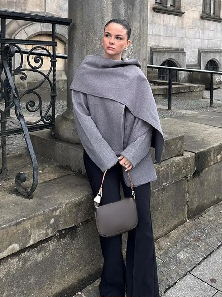 Женское шерстяное пальто Повседневная Свободная куртка серого цвета с длинным