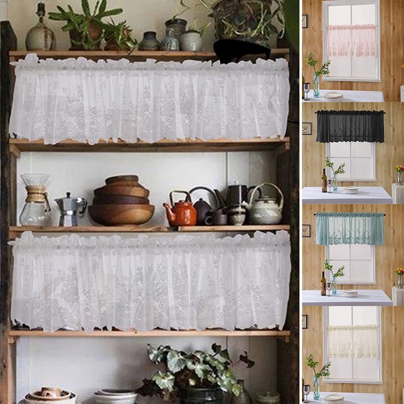 

Modern Lace Jacquard Window Curtain Valance Lace Hem Short Curtain For Cabinet Door Bedroom Home Decor 5 Colors High Quality