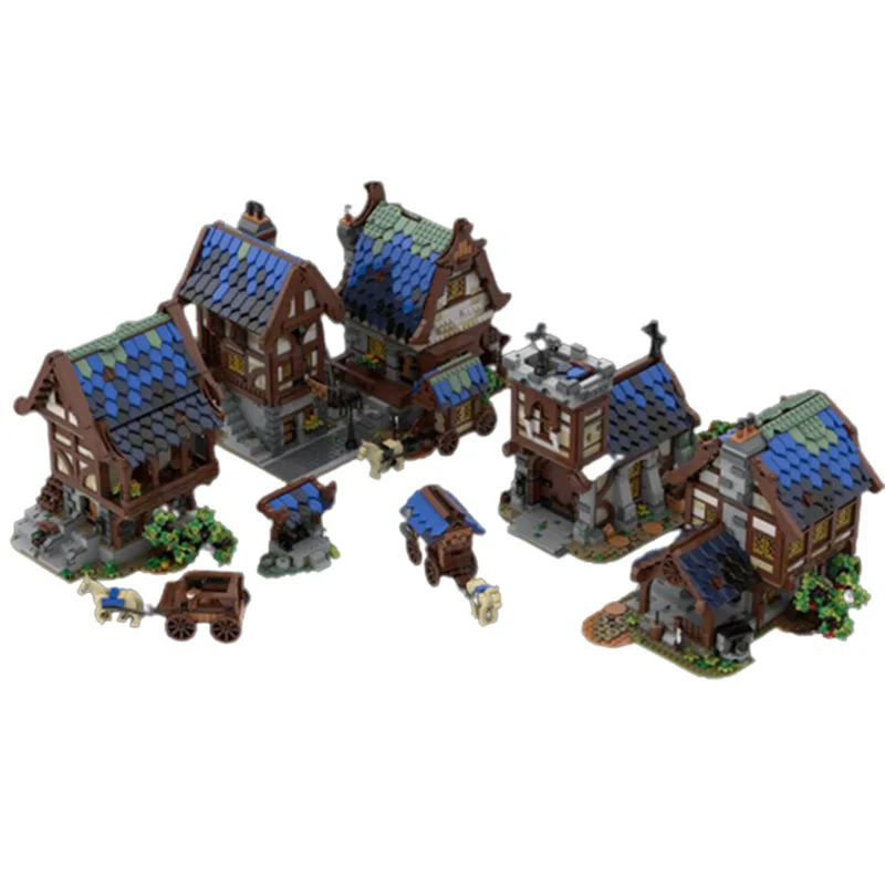 

MOC Military Medieval Town Building Blocks Street View City Wall Castle Village Guard Tower Weapon Store Horse Stable Bricks Toy