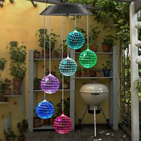 color changing disco mirror ball lamp solar powered wind chime mobile hanging light for garden landscape pathway festival decor