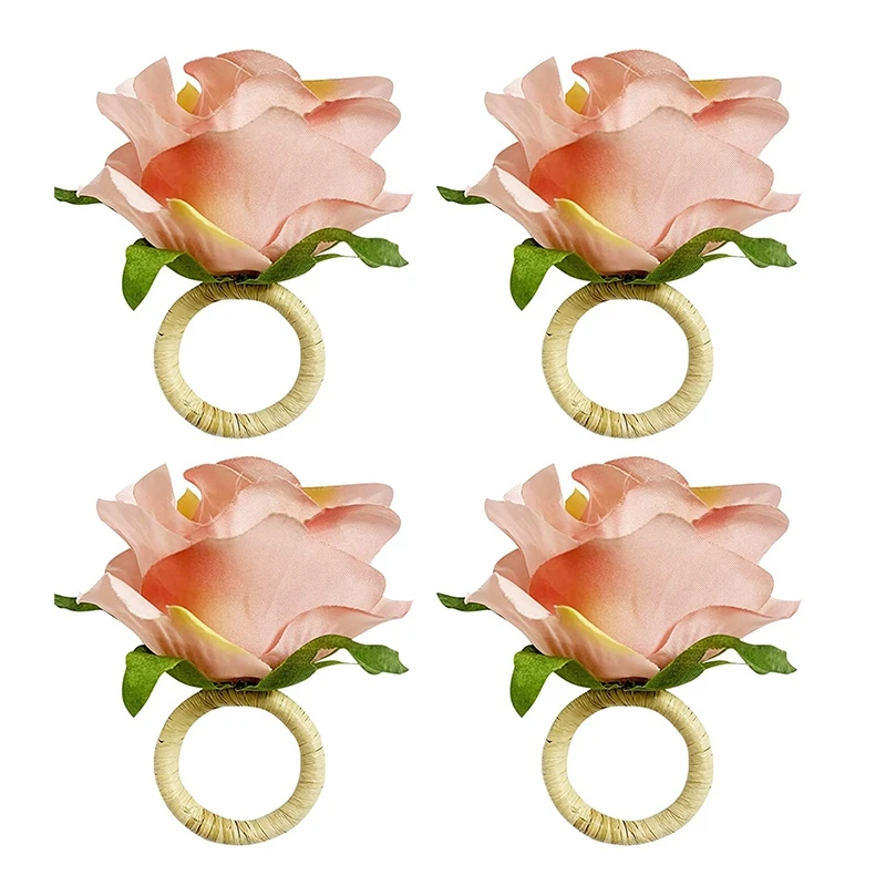 

4Pcs Rose Flower Napkin Rings, Crafts Vine Design Napkin Holder Rings Table Decorations for Wedding, 's,Banquet