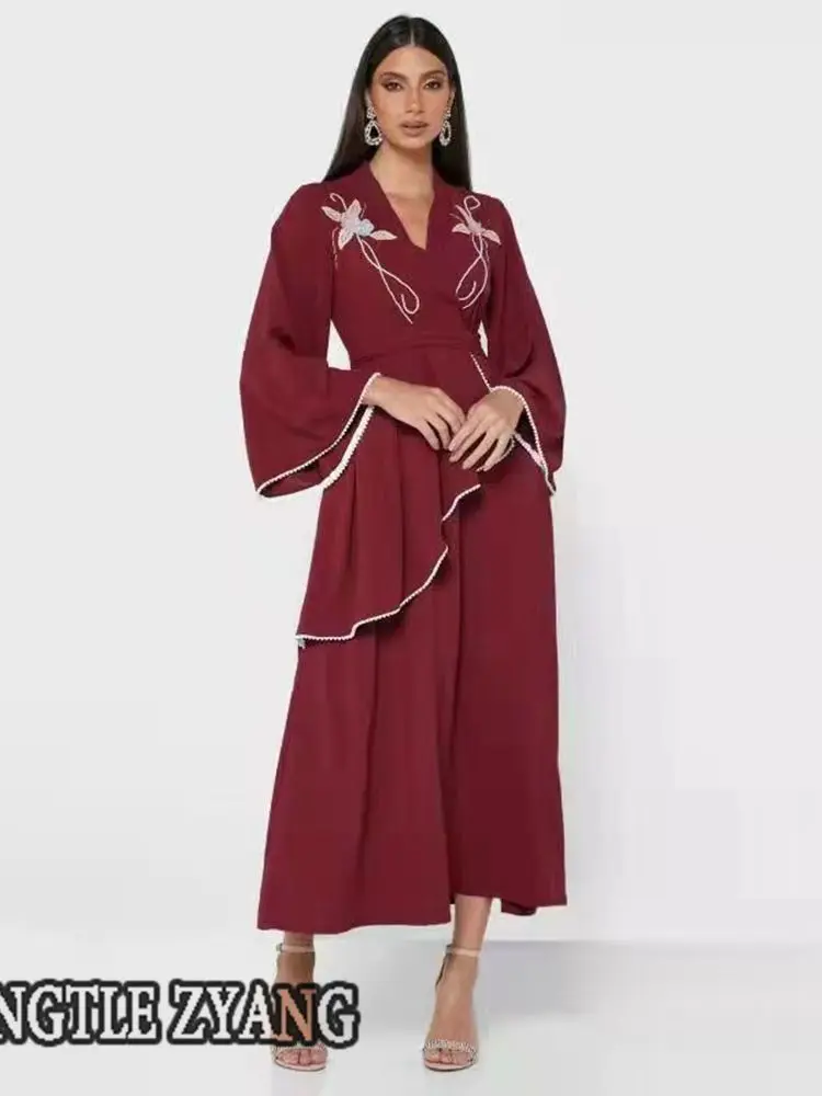 Рамадан ИД Мубарак красная Abaya женское длинное платье в турецком, мусульманском стиле для женщин Кафтан женское длинное платье