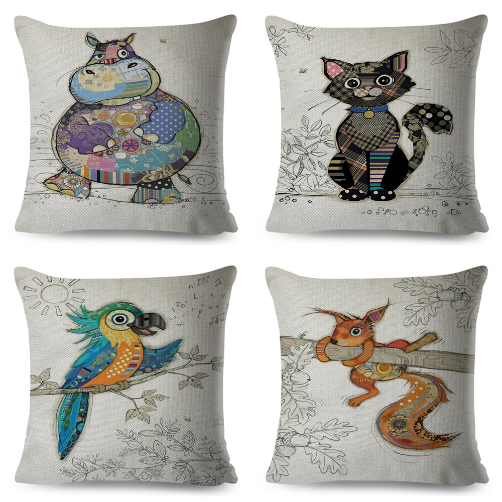 Наволочка в скандинавском стиле с изображением обезьяны собаки кошки кролика