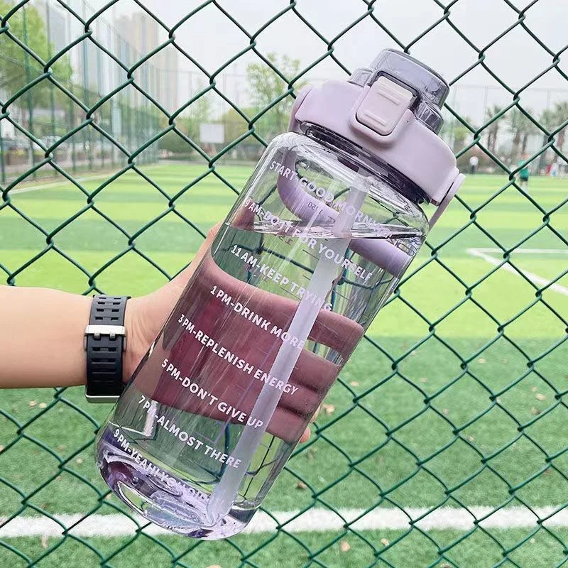 

Sports Water Bottle with Straw Portable Fitness Bike Cup Transparent Kettle for Road Trip Outdoor Plastic Cup