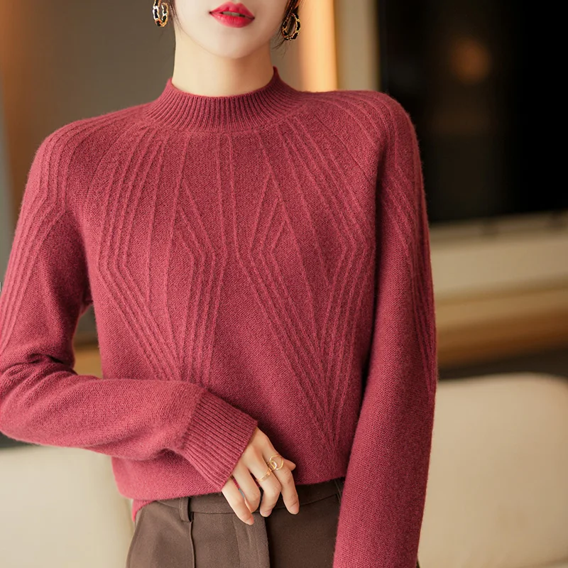 

Женские свитера с круглым вырезом и длинным рукавом, 100% мериносовая шерсть, вязаные мягкие теплые пуловеры, Женская шерстяная трикотажная одежда JZ226
