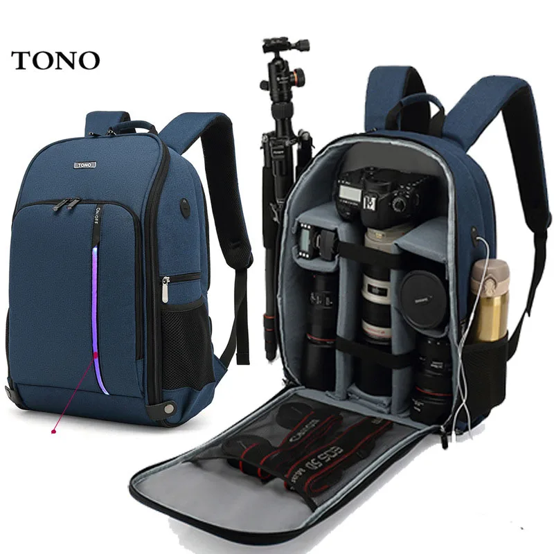 

Вместительный водонепроницаемый рюкзак на плечо для фотокамеры со светодиодсветильник кой, штатив для видеокамеры, Сумка для DSLR с дождевик...